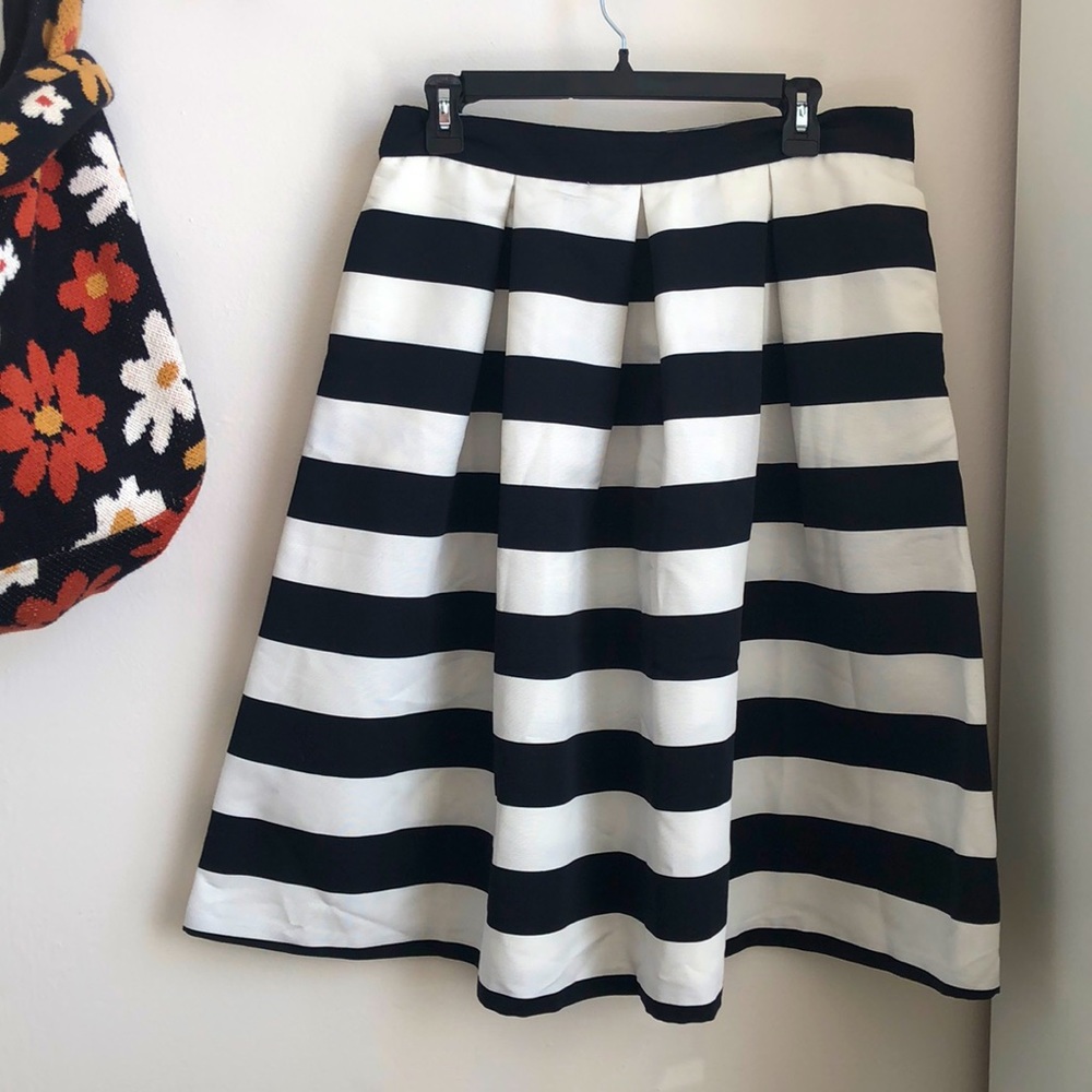 Black and white striped midi skirt